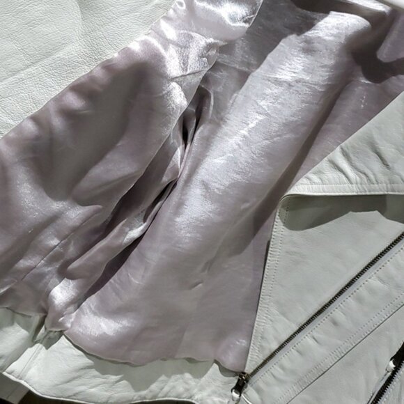 BOSTON PROPER WHITE LEATHER MOTO JACKET WITH STUDS SIZE MEDIUM - Picture 8 of 16